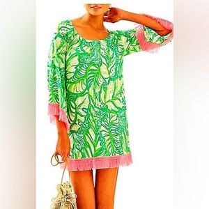 💕 EUC Lilly Pulitzer linen Getaway Cover-Up Toucan Green Coco Loca - SM 💕